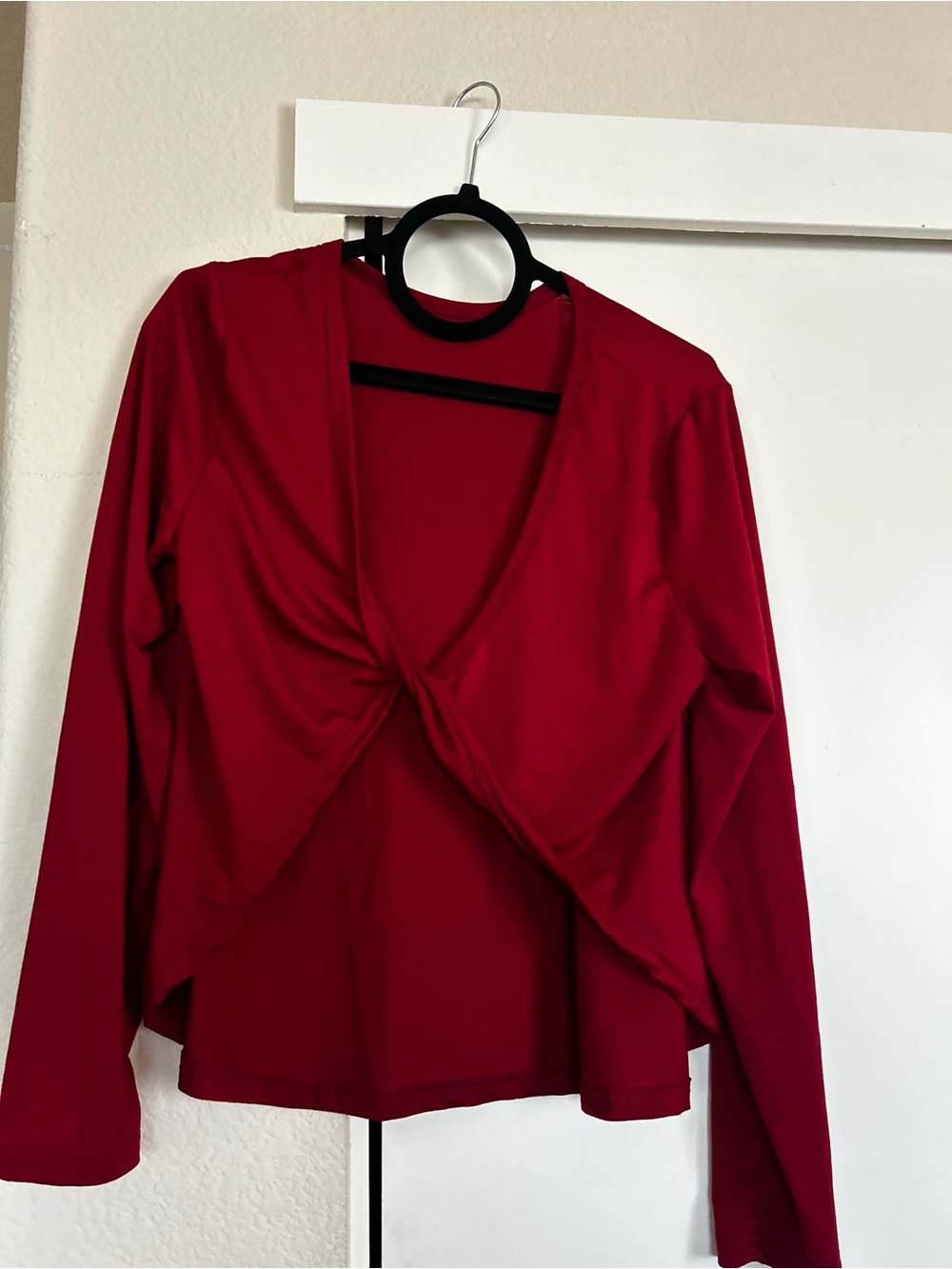 Women's Red Twist-Front Long Sleeve Top